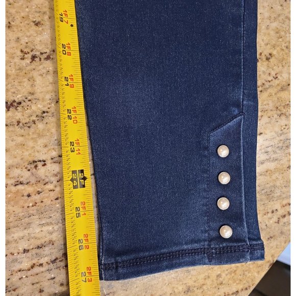 Martha Stewart Everyday Size 4 Womens Pull On Crop Blue Pants Faux Pearl Hem - Picture 8 of 12